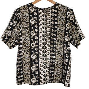 Vtg 90s Black Hawaiian Blouse